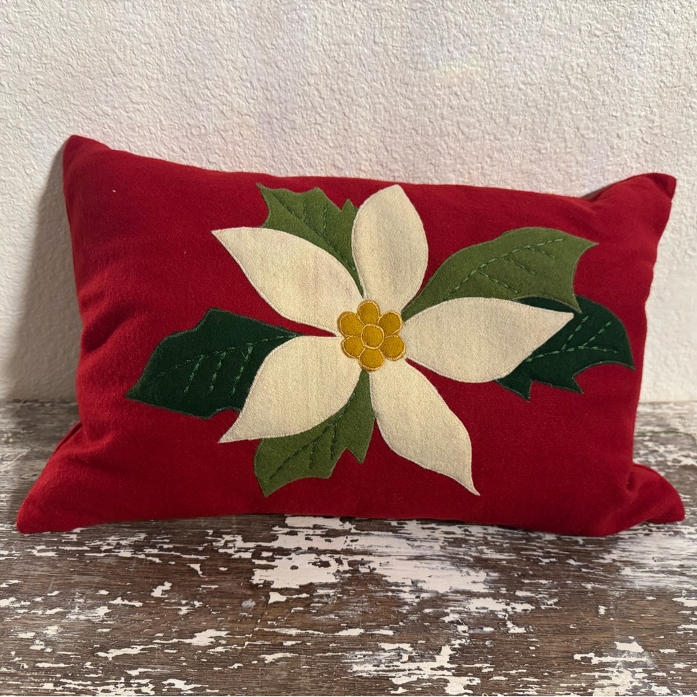 Brand New Crate&Barrel Red Pillow with White Floral Accent 12x18